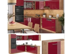 Vicco R-Line Eckküche Bordeaux Hochglanz/Goldkraft Eiche 237 x 247 cm AP Marmor ohne E-Geräte