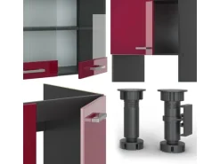 Vicco R-Line Eckküche Bordeaux Hochglanz/Anthrazit 237 x 60 cm ohne Arbeitsplatte ohne E-Geräte