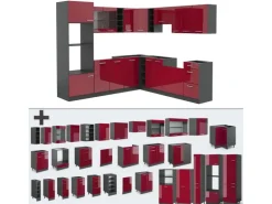 Vicco R-Line Eckküche Bordeaux Hochglanz/Anthrazit 237 x 60 cm ohne Arbeitsplatte ohne E-Geräte
