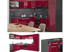 Vicco R-Line Eckküche Bordeaux Hochglanz/Anthrazit 227 x 287 cm AP Anthrazit ohne E-Geräte