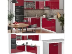 Vicco R-Line Eckküche Bordeaux Hochglanz/Weiß 237 x 247 cm AP Anthrazit ohne E-Geräte