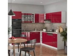 Vicco R-Line Eckküche Bordeaux Hochglanz/Weiß 237 x 247 cm AP Anthrazit ohne E-Geräte