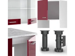 Vicco R-Line Eckküche Bordeaux Hochglanz/Weiß 237 x 247 cm AP Anthrazit ohne E-Geräte