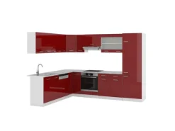 Vicco R-Line Eckküche Bordeaux Hochglanz/Weiß 227 x 287 cm AP Marmor ohne E-Geräte