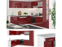 Vicco R-Line Eckküche Bordeaux Hochglanz/Weiß 227 x 287 cm AP Marmor ohne E-Geräte