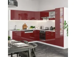 Vicco R-Line Eckküche Bordeaux Hochglanz/Weiß 227 x 287 cm AP Marmor ohne E-Geräte