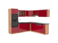 Vicco R-Line Eckküche Bordeaux Hochglanz/Goldkraft Eiche 237 x 247 cm AP Anthrazit ohne E-Geräte