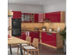 Vicco R-Line Eckküche Bordeaux Hochglanz/Goldkraft Eiche 237 x 247 cm AP Anthrazit ohne E-Geräte