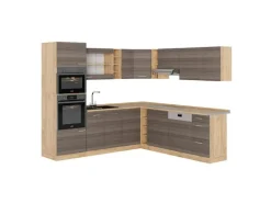 Vicco R-Line Eckküche Edelgrau/Goldkraft Eiche 237 x 60 cm ohne Arbeitsplatte ohne E-Geräte