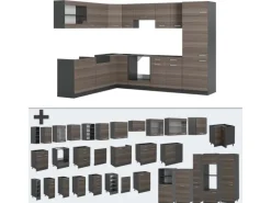 Vicco R-Line Eckküche Edelgrau/Anthrazit 227 x 287 cm AP Marmor ohne E-Geräte