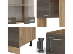 Vicco R-Line Eckküche Edelgrau/Goldkraft Eiche 237 x 247 cm AP Marmor ohne E-Geräte