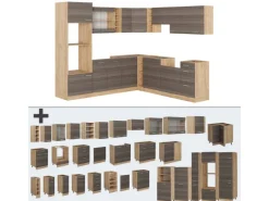 Vicco R-Line Eckküche Edelgrau/Goldkraft Eiche 237 x 247 cm AP Marmor ohne E-Geräte