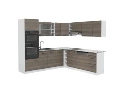 Vicco R-Line Eckküche Edelgrau/Weiß 237 x 60 cm AP Marmor ohne E-Geräte