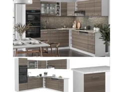 Vicco R-Line Eckküche Edelgrau/Weiß 237 x 60 cm AP Marmor ohne E-Geräte