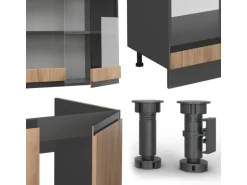 Vicco R-Line Eckküche Goldkraft Eiche/Anthrazit 257 x 277 cm J-ShapeAP Anthrazit ohne E-Geräte