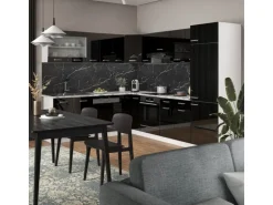 Vicco R-Line Eckküche Schwarz Hochglanz 227 x 287 cm AP Marmor ohne E-Geräte