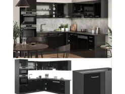 Vicco R-Line Eckküche Schwarz Hochglanz/Anthrazit 237 x 247 cm AP Eiche ohne E-Geräte
