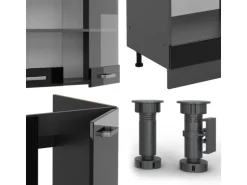 Vicco R-Line Eckküche Schwarz Hochglanz/Anthrazit 227 x 287 cm AP Marmor ohne E-Geräte