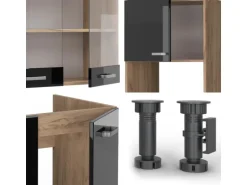 Vicco R-Line Eckküche Schwarz Hochglanz/Goldkraft Eiche 237 x 247 cm AP Marmor ohne E-Geräte