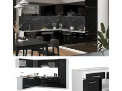 Vicco R-Line Eckküche Schwarz Hochglanz/Weiß 227 x 287 cm AP Anthrazit ohne E-Geräte