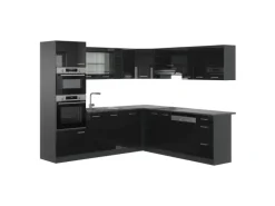 Vicco R-Line Eckküche Schwarz Hochglanz/Anthrazit 237 x 247 cm AP Anthrazit ohne E-Geräte