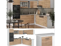 Vicco R-Line Eckküche Sonoma/Weiß 237 x 60 cm ohne Arbeitsplatte ohne E-Geräte