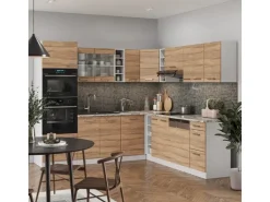 Vicco R-Line Eckküche Sonoma/Weiß 237 x 247 cm AP Anthrazit ohne E-Geräte