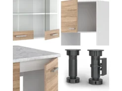 Vicco R-Line Eckküche Sonoma/Weiß 237 x 247 cm AP Anthrazit ohne E-Geräte