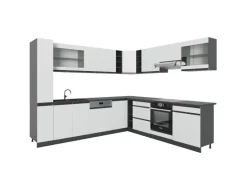 Vicco R-Line Eckküche Weiß 257 x 60 cm J-Shapeohne Arbeitsplatte ohne E-Geräte