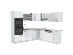 Vicco R-Line Eckküche Weiß Hochglanz/Weiß 237 x 60 cm AP Marmor ohne E-Geräte