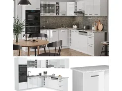Vicco R-Line Eckküche Weiß Hochglanz/Weiß 237 x 60 cm ohne Arbeitsplatte ohne E-Geräte