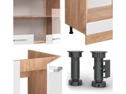 Vicco R-Line Eckküche Weiß Hochglanz/Goldkraft Eiche 227 x 287 cm AP Marmor ohne E-Geräte