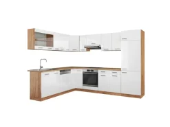 Vicco R-Line Eckküche Weiß Hochglanz/Goldkraft Eiche 227 x 287 cm ohne Arbeitsplatte ohne E-Geräte