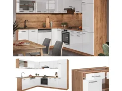 Vicco R-Line Eckküche Weiß Hochglanz/Goldkraft Eiche 227 x 287 cm ohne Arbeitsplatte ohne E-Geräte