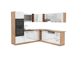 Vicco R-Line Eckküche Weiß Hochglanz/Goldkraft Eiche 237 x 60 cm ohne Arbeitsplatte ohne E-Geräte