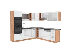 Vicco R-Line Eckküche Weiß Hochglanz/Goldkraft Eiche 237 x 247 cm AP Anthrazit ohne E-Geräte