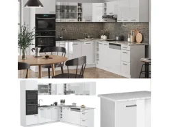 Vicco R-Line Eckküche Weiß Hochglanz/Weiß 237 x 247 cm AP Eiche ohne E-Geräte