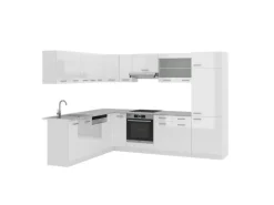 Vicco R-Line Eckküche Weiß Hochglanz/Weiß 227 x 287 cm AP Marmor ohne E-Geräte