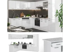Vicco R-Line Eckküche Weiß Hochglanz/Weiß 227 x 287 cm AP Marmor ohne E-Geräte