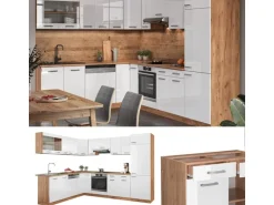 Vicco R-Line Eckküche Weiß Hochglanz/Goldkraft Eiche 227 x 287 cm AP Anthrazit ohne E-Geräte