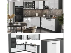 Vicco R-Line Eckküche Weiß Hochglanz/Anthrazit 237 x 247 cm AP Eiche ohne E-Geräte
