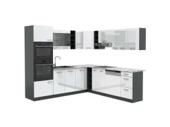 Vicco R-Line Eckküche Weiß Hochglanz/Anthrazit 237 x 247 cm AP Marmor ohne E-Geräte