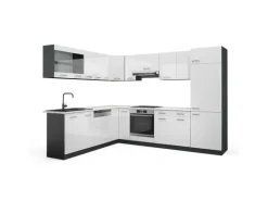 Vicco R-Line Eckküche Weiß Hochglanz/Anthrazit 227 x 287 cm AP Marmor ohne E-Geräte