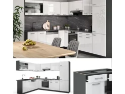 Vicco R-Line Eckküche Weiß Hochglanz/Anthrazit 227 x 287 cm AP Marmor ohne E-Geräte