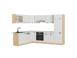 Vicco R-Line Eckküche Weiß Landhaus/Goldkraft Eiche 227 x 287 cm AP Marmor ohne E-Geräte