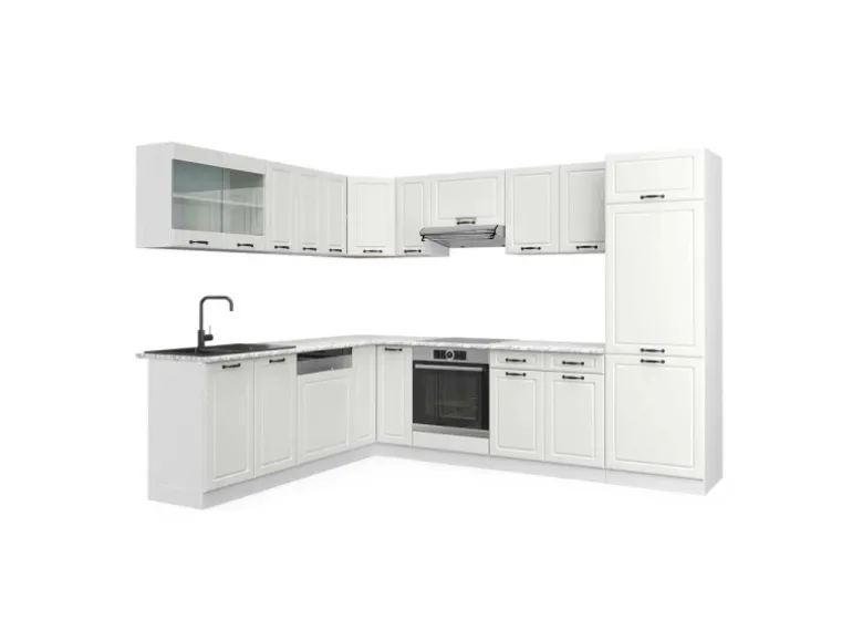 Vicco R-Line Eckküche Weiß Landhaus/Weiß 227 x 287 cm AP Marmor ohne E-Geräte