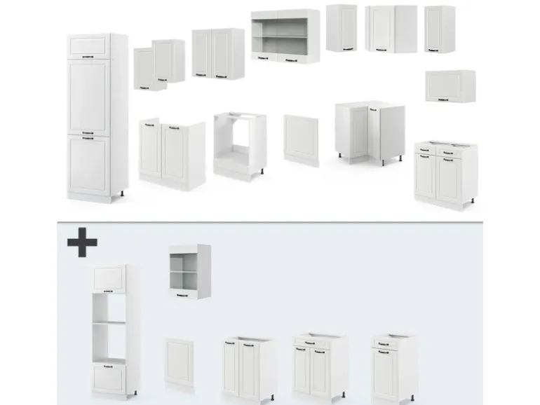 Vicco R-Line Eckküche Weiß Landhaus/Weiß 227 x 287 cm AP Marmor ohne E-Geräte