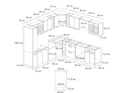 Vicco R-Line Eckküche Weiß/Anthrazit 257 x 277 cm J-ShapeAP Marmor ohne E-Geräte
