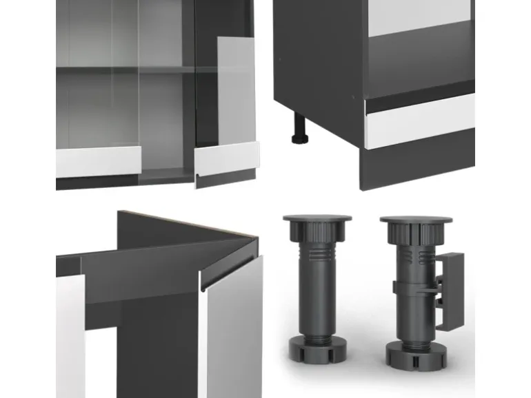 Vicco R-Line Eckküche Weiß/Anthrazit 257 x 277 cm J-ShapeAP Marmor ohne E-Geräte