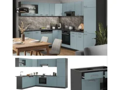 Vicco R-Line Einbauküche Blau-Grau/Anthrazit 227 x 287 cm ohne Arbeitsplatte ohne E-Geräte
